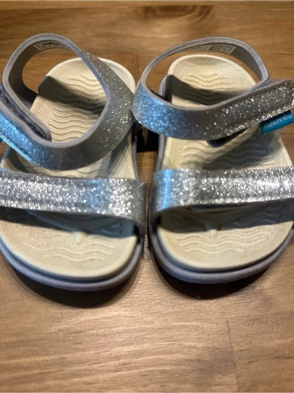 Native Shoes Silver Glitter Kids Sandals with Velcro Straps